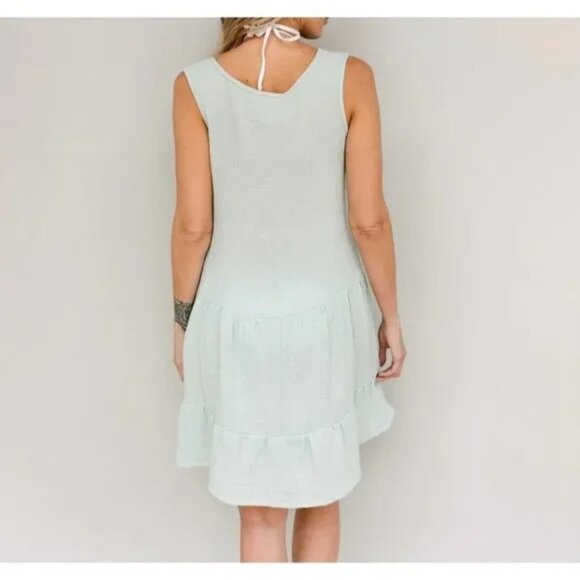 J Valdi Cozumel Ruffle Dress Swim Cover Cotton Gauze Pockets Light Green L - Picture 2 of 6